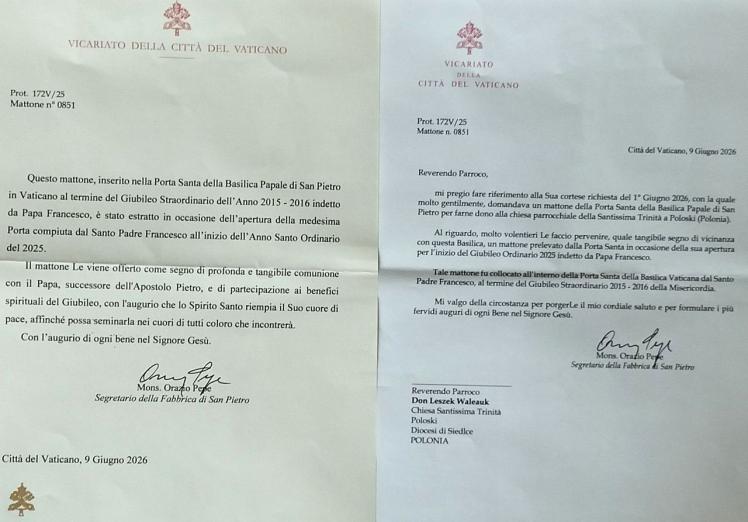 Połoski: cegła z Drzwi Świętych Bazyliki św. Piotra trafiła do parafii